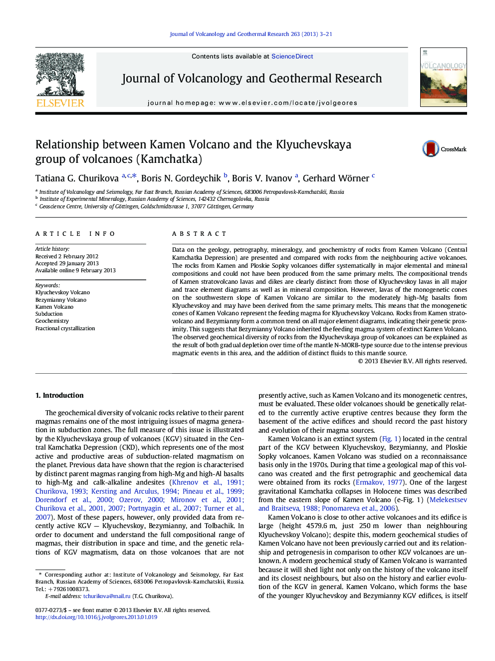 عکس صفحه اول مقاله: Relationship between Kamen Volcano and the Klyuchevskaya group of volcanoes (Kamchatka) Relationship between Kamen Volcano and the Klyuchevskaya group of volcanoes (Kamchatka)