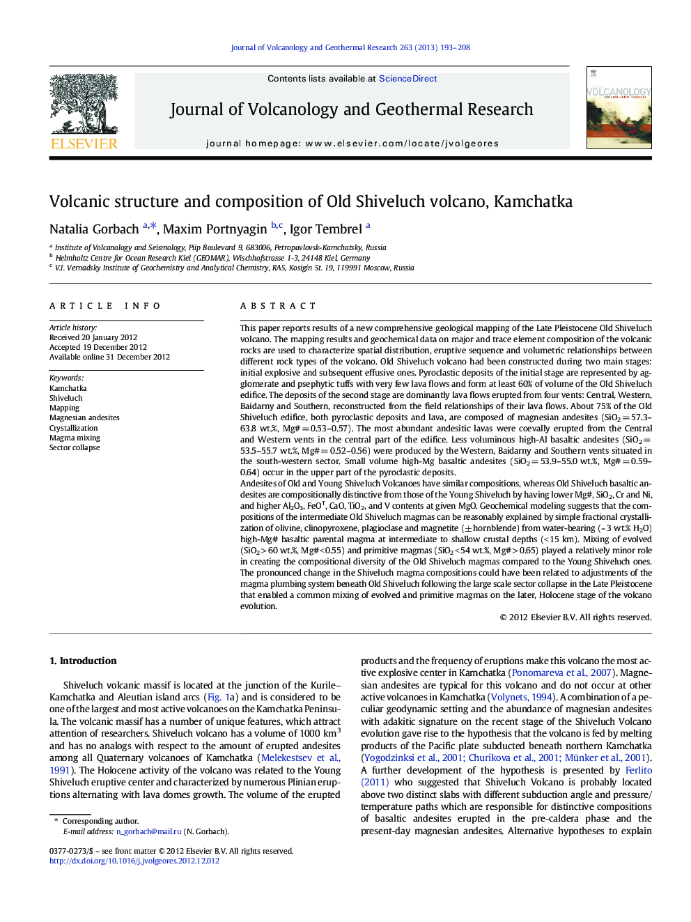 عکس صفحه اول مقاله: Volcanic structure and composition of Old Shiveluch volcano, Kamchatka Volcanic structure and composition of Old Shiveluch volcano, Kamchatka