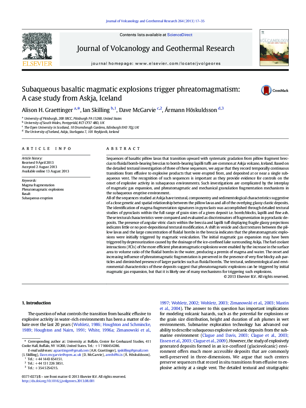 Subaqueous basaltic magmatic explosions trigger phreatomagmatism: A case study from Askja, Iceland