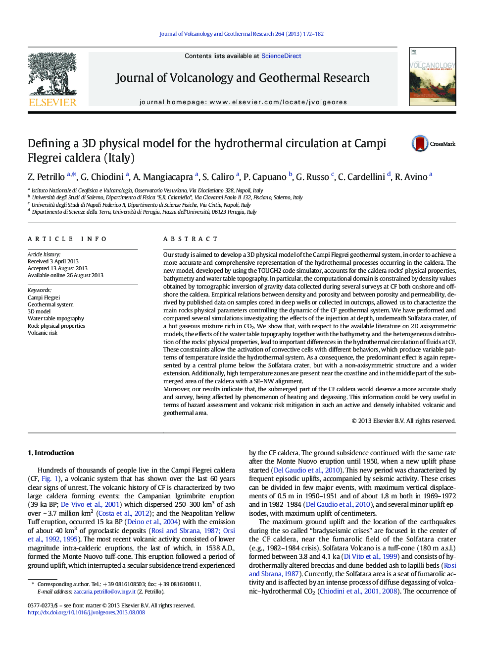 Defining a 3D physical model for the hydrothermal circulation at Campi Flegrei caldera (Italy)