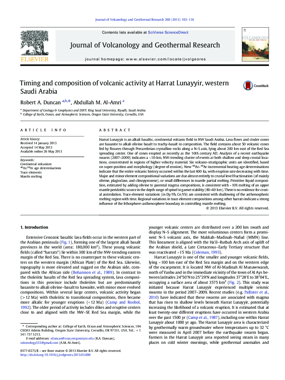 Timing and composition of volcanic activity at Harrat Lunayyir, western Saudi Arabia