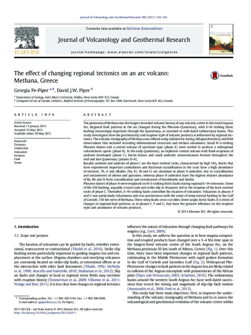 The effect of changing regional tectonics on an arc volcano: Methana, Greece