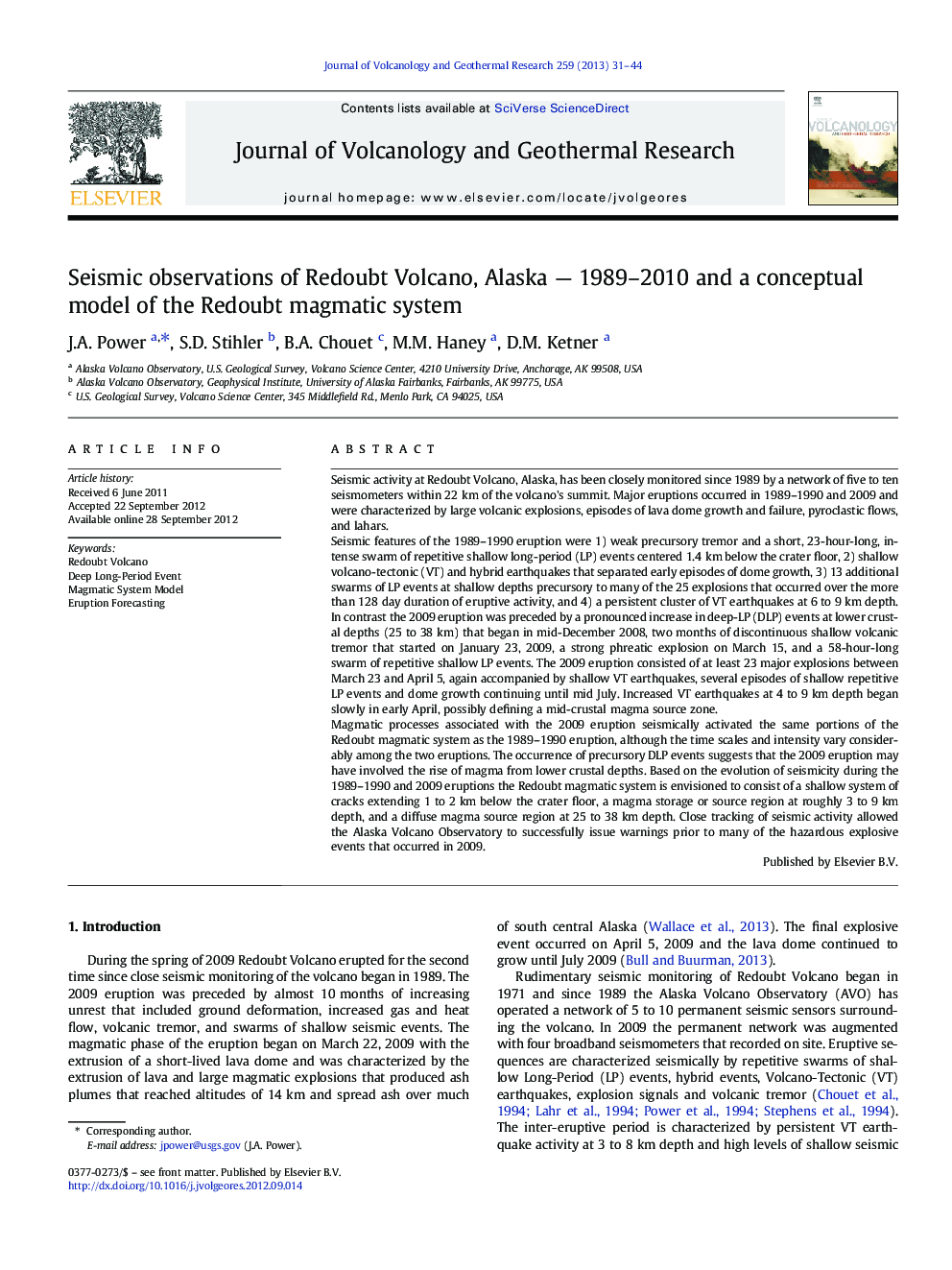 Seismic observations of Redoubt Volcano, Alaska - 1989-2010 and a conceptual model of the Redoubt magmatic system