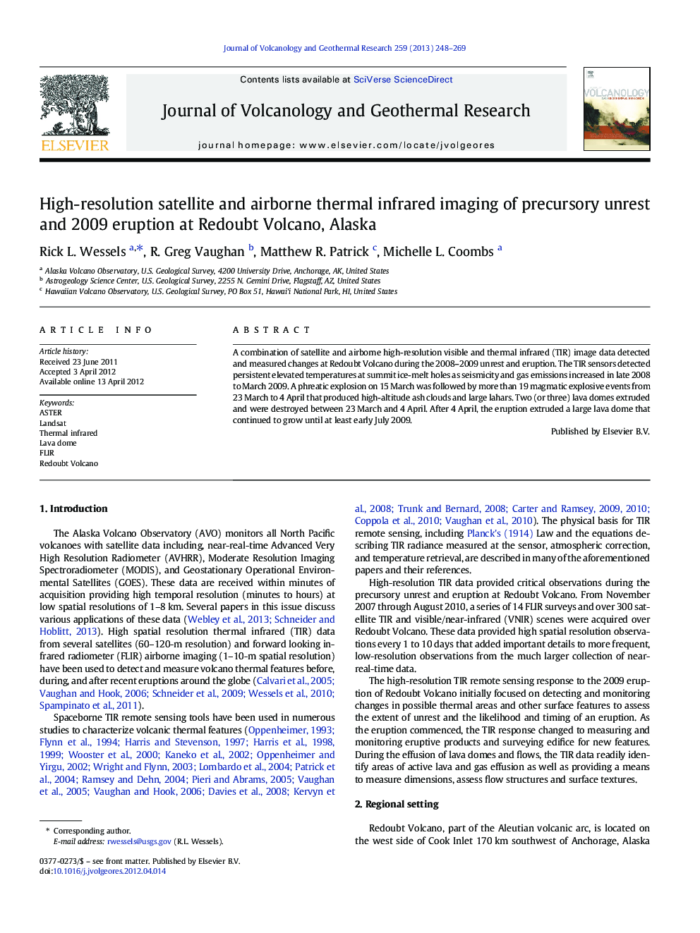 High-resolution satellite and airborne thermal infrared imaging of precursory unrest and 2009 eruption at Redoubt Volcano, Alaska