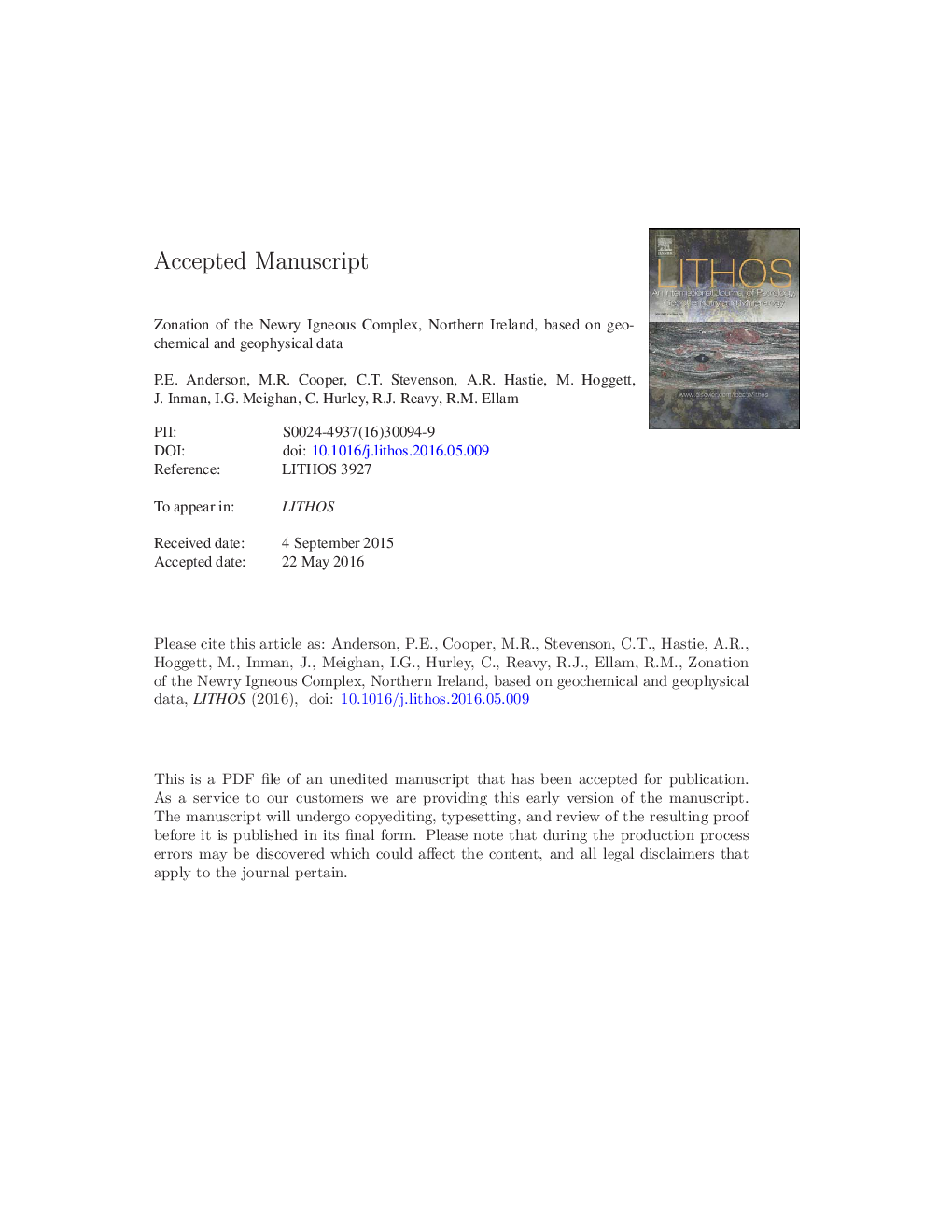 Zonation of the Newry Igneous Complex, Northern Ireland, based on geochemical and geophysical data