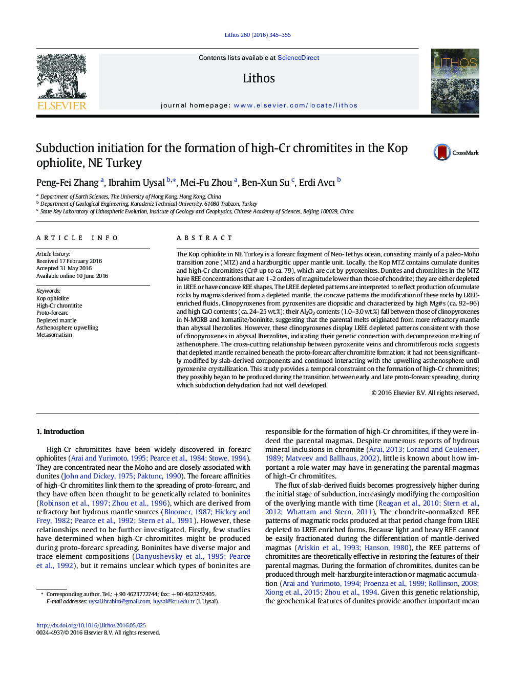 Subduction initiation for the formation of high-Cr chromitites in the Kop ophiolite, NE Turkey