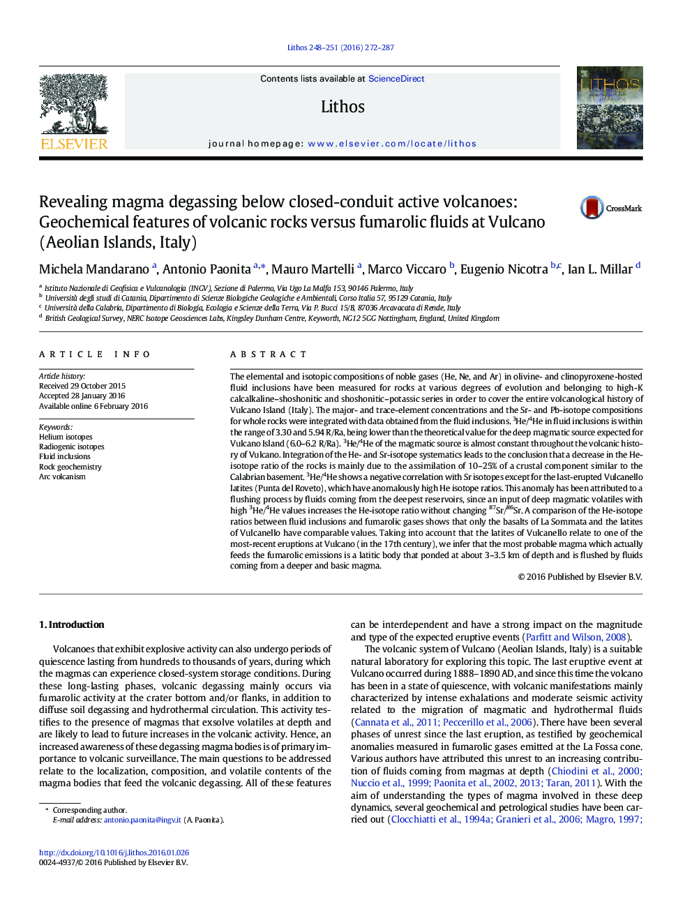 Revealing magma degassing below closed-conduit active volcanoes: Geochemical features of volcanic rocks versus fumarolic fluids at Vulcano (Aeolian Islands, Italy)