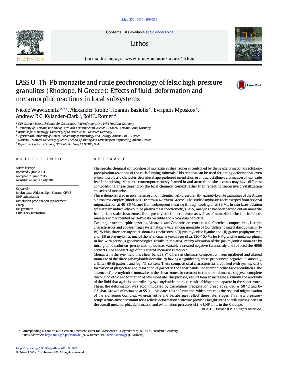 LASS U-Th-Pb monazite and rutile geochronology of felsic high-pressure granulites (Rhodope, N Greece): Effects of fluid, deformation and metamorphic reactions in local subsystems