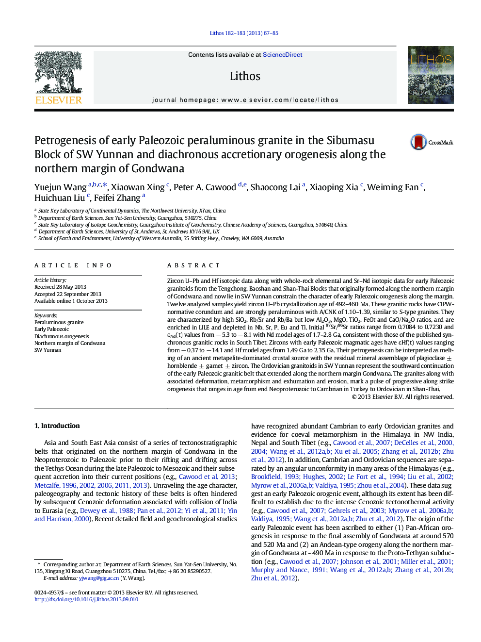 Petrogenesis of early Paleozoic peraluminous granite in the Sibumasu Block of SW Yunnan and diachronous accretionary orogenesis along the northern margin of Gondwana