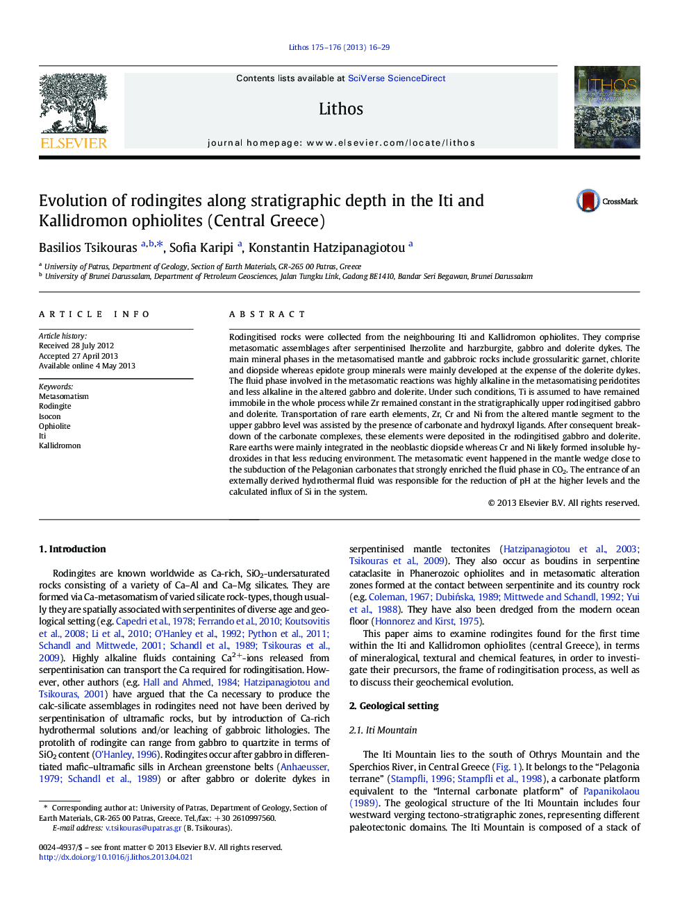 تکامل روتینگیت ها در طول عمق استراتژی در افیولیت های اتی و کالیدرومون (یونان مرکزی) 