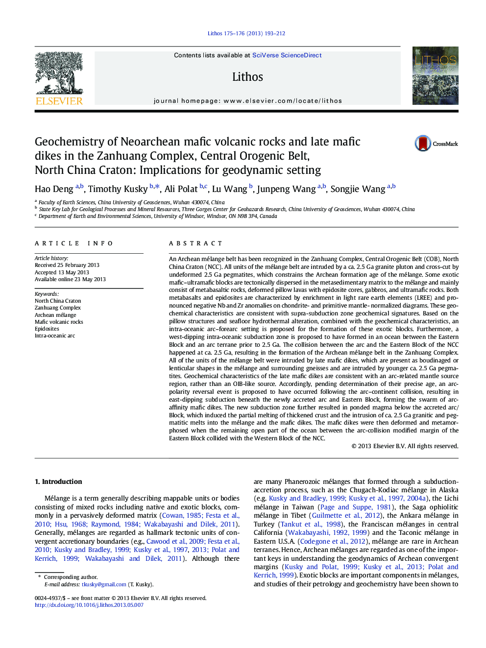 Geochemistry of Neoarchean mafic volcanic rocks and late mafic dikes in the Zanhuang Complex, Central Orogenic Belt, North China Craton: Implications for geodynamic setting