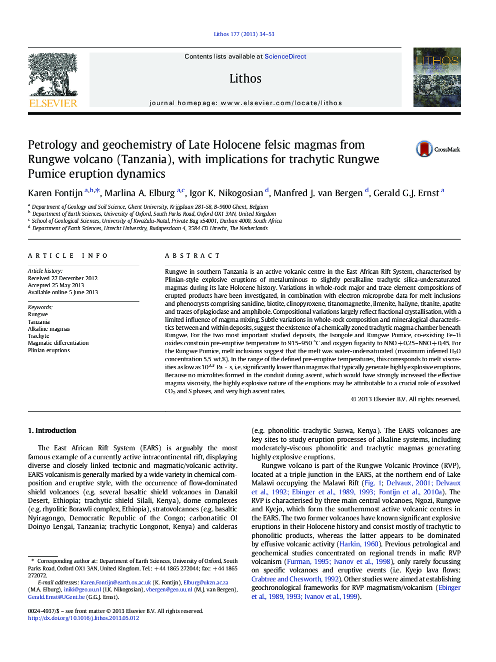 Petrology and geochemistry of Late Holocene felsic magmas from Rungwe volcano (Tanzania), with implications for trachytic Rungwe Pumice eruption dynamics