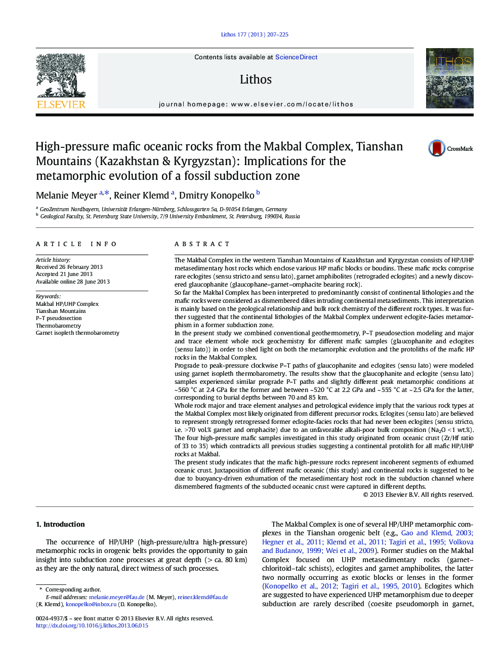 High-pressure mafic oceanic rocks from the Makbal Complex, Tianshan Mountains (Kazakhstan & Kyrgyzstan): Implications for the metamorphic evolution of a fossil subduction zone