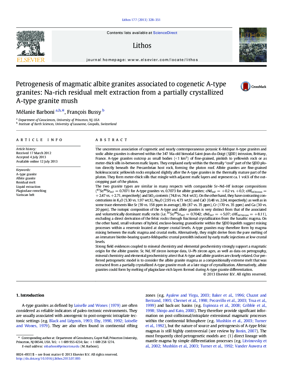 Petrogenesis of magmatic albite granites associated to cogenetic A-type granites: Na-rich residual melt extraction from a partially crystallized A-type granite mush