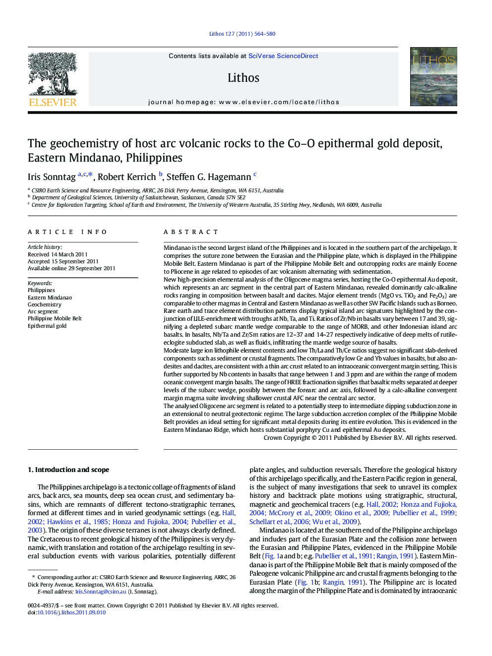 The geochemistry of host arc volcanic rocks to the Co-O epithermal gold deposit, Eastern Mindanao, Philippines