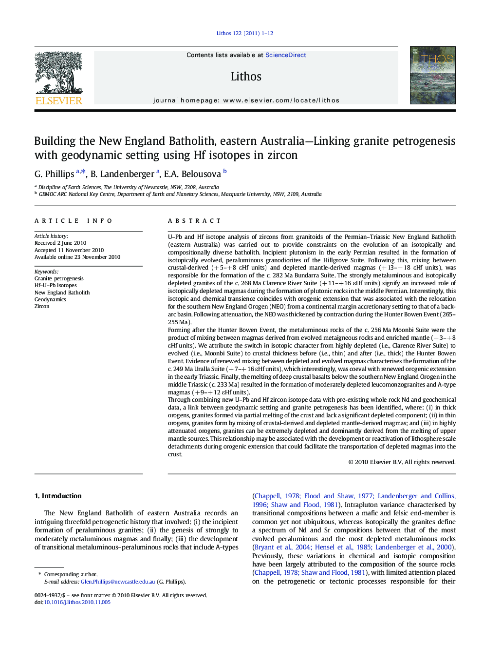 Building the New England Batholith, eastern Australia-Linking granite petrogenesis with geodynamic setting using Hf isotopes in zircon