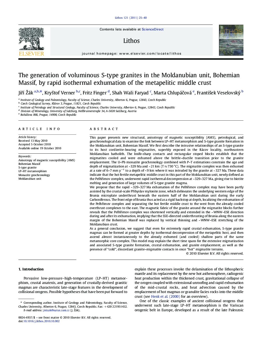 The generation of voluminous S-type granites in the Moldanubian unit, Bohemian Massif, by rapid isothermal exhumation of the metapelitic middle crust