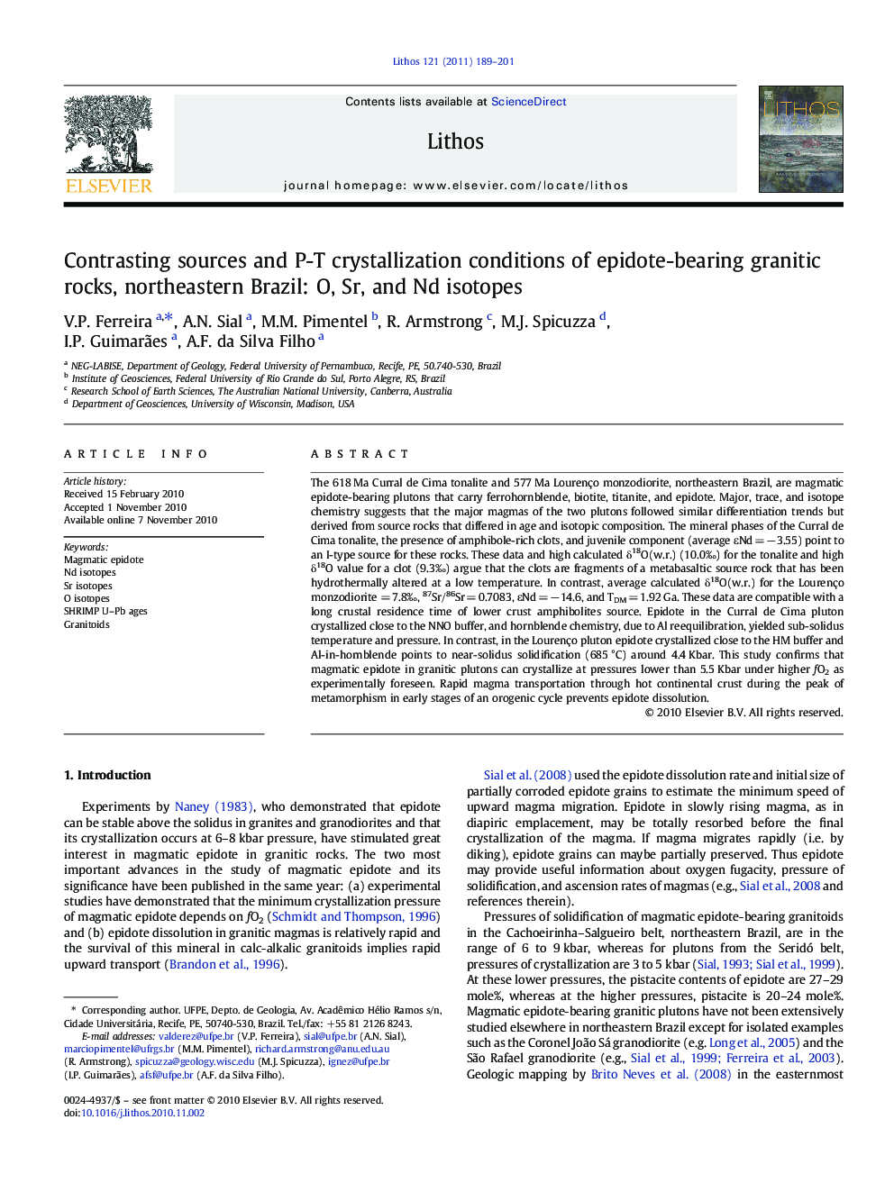 Contrasting sources and P-T crystallization conditions of epidote-bearing granitic rocks, northeastern Brazil: O, Sr, and Nd isotopes