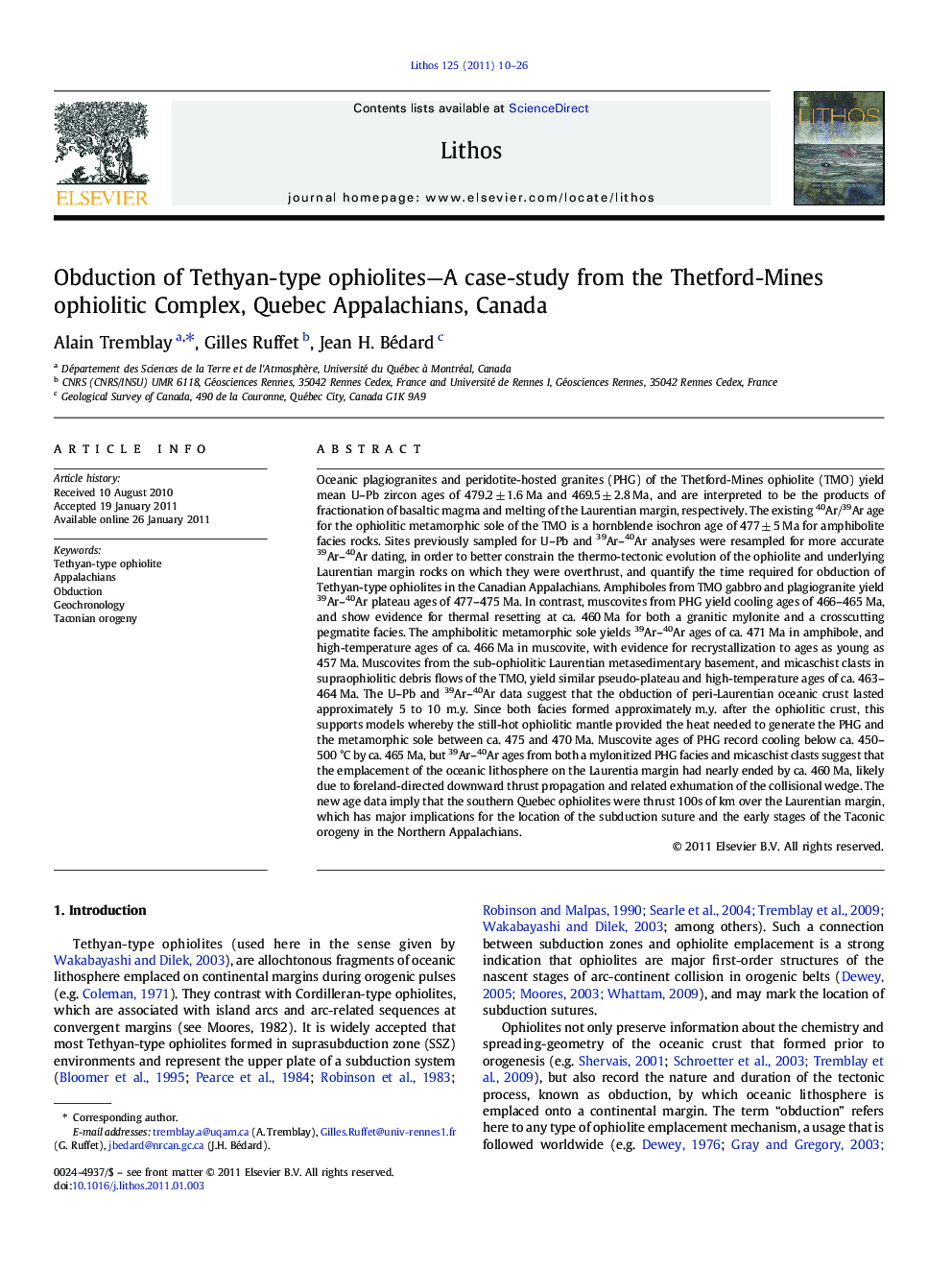 Obduction of Tethyan-type ophiolites-A case-study from the Thetford-Mines ophiolitic Complex, Quebec Appalachians, Canada