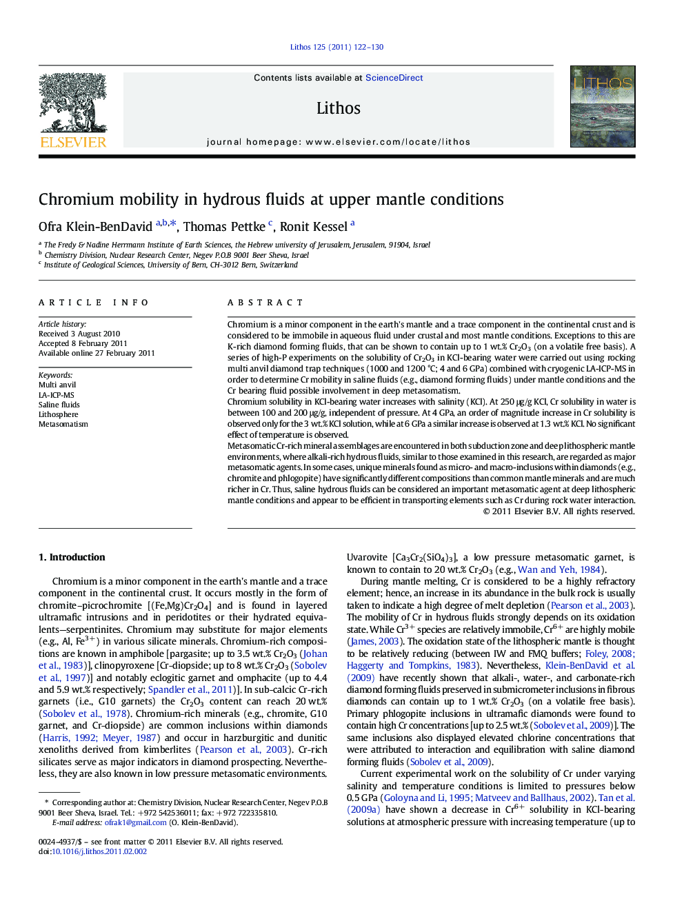 Chromium mobility in hydrous fluids at upper mantle conditions