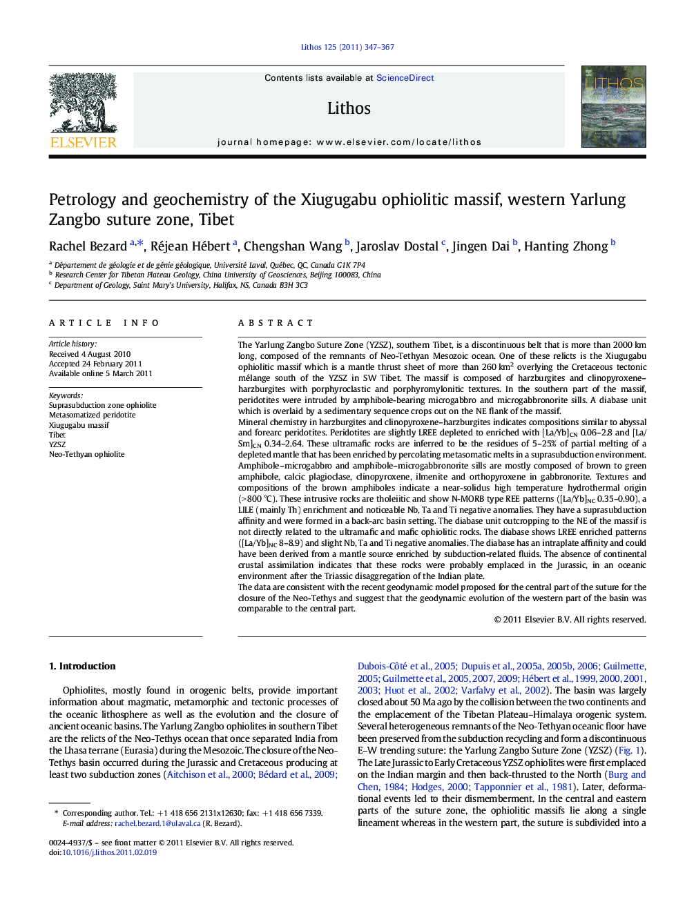Petrology and geochemistry of the Xiugugabu ophiolitic massif, western Yarlung Zangbo suture zone, Tibet