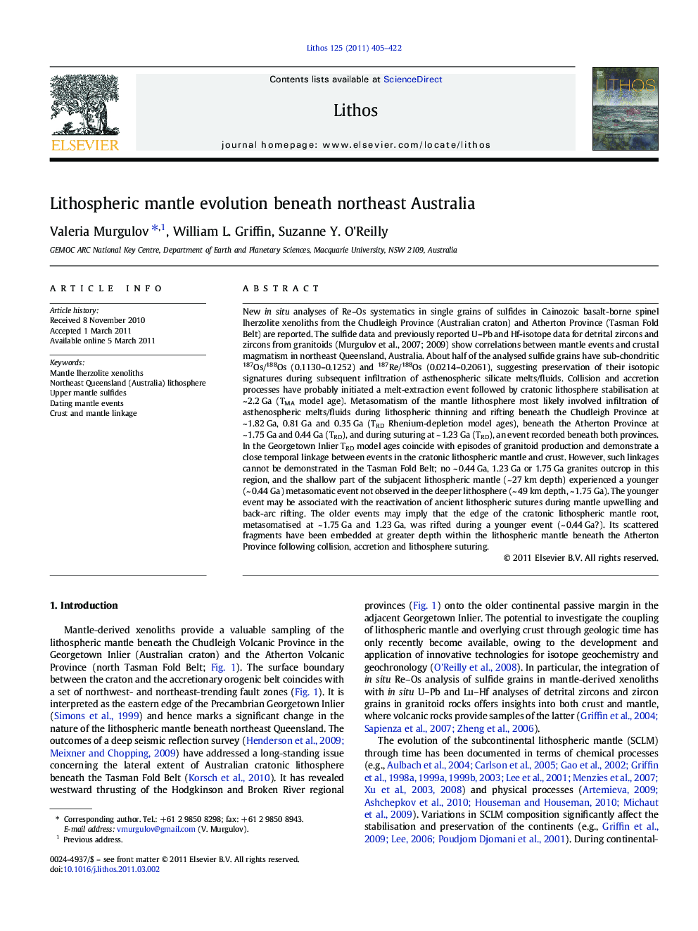Lithospheric mantle evolution beneath northeast Australia