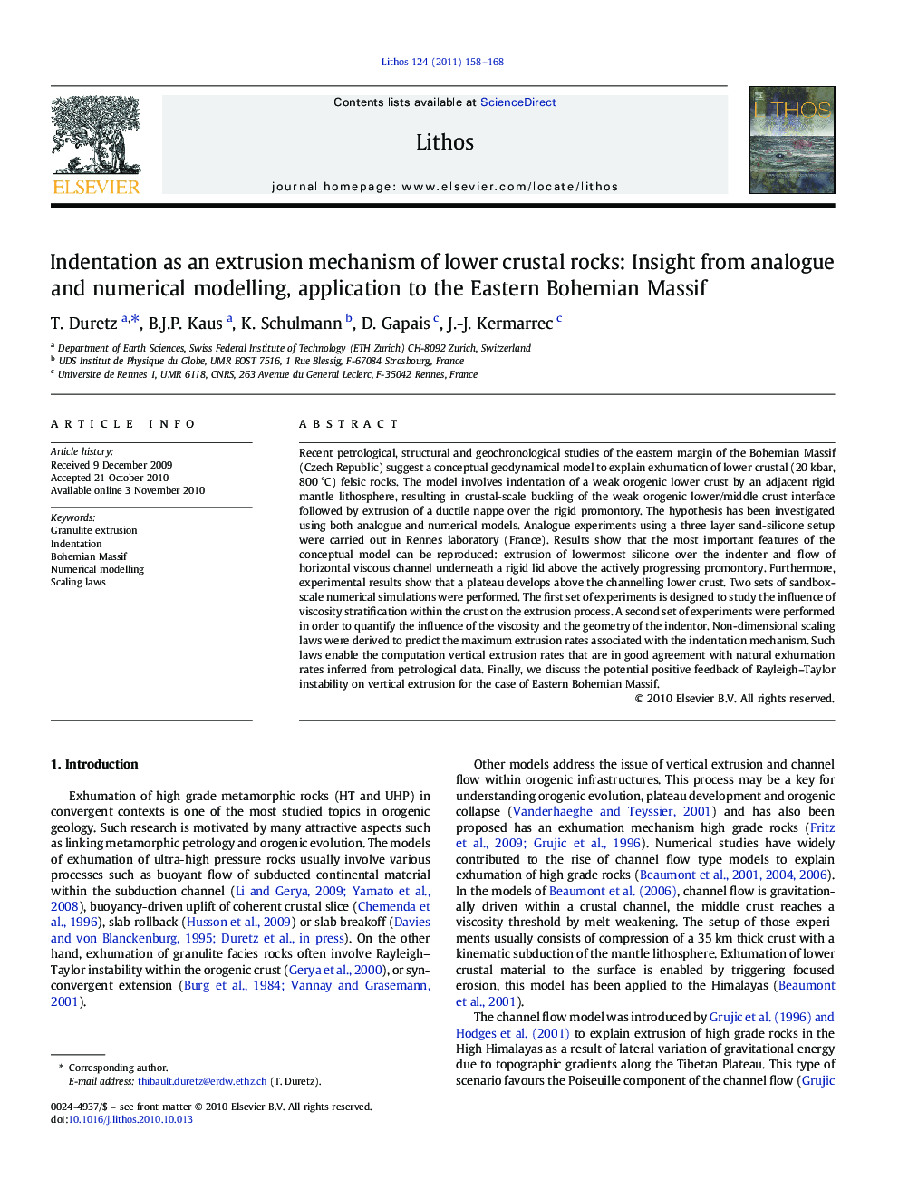 Indentation as an extrusion mechanism of lower crustal rocks: Insight from analogue and numerical modelling, application to the Eastern Bohemian Massif