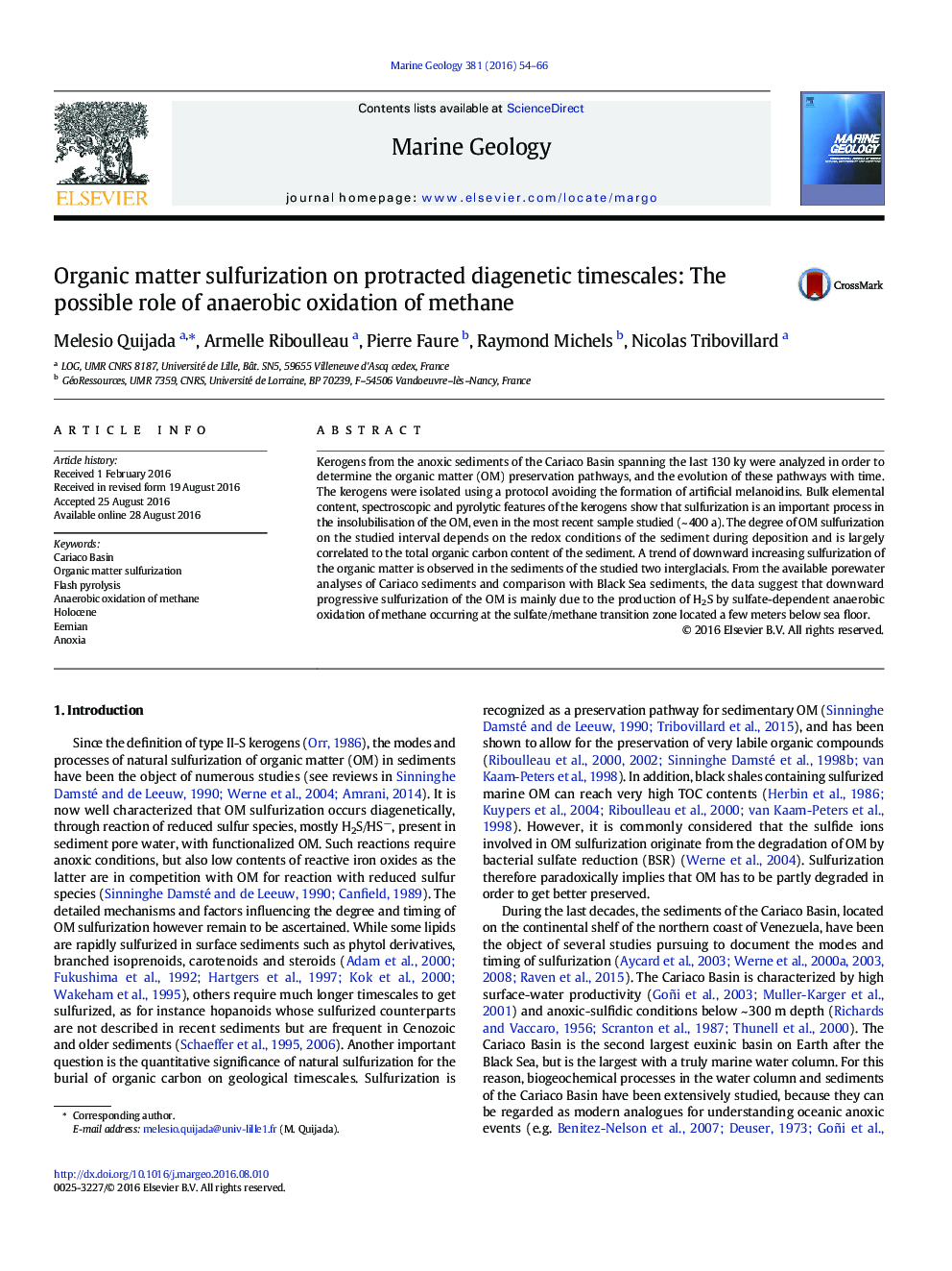 سولفوریزاسیون ماده آلی در زمانبندی های طولانی مدت دیگنتیک: نقش احتمالی اکسایش بی هوازی متان 