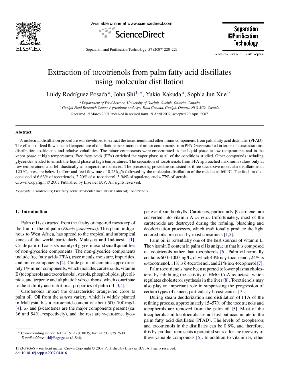 Extraction of tocotrienols from palm fatty acid distillates using molecular distillation