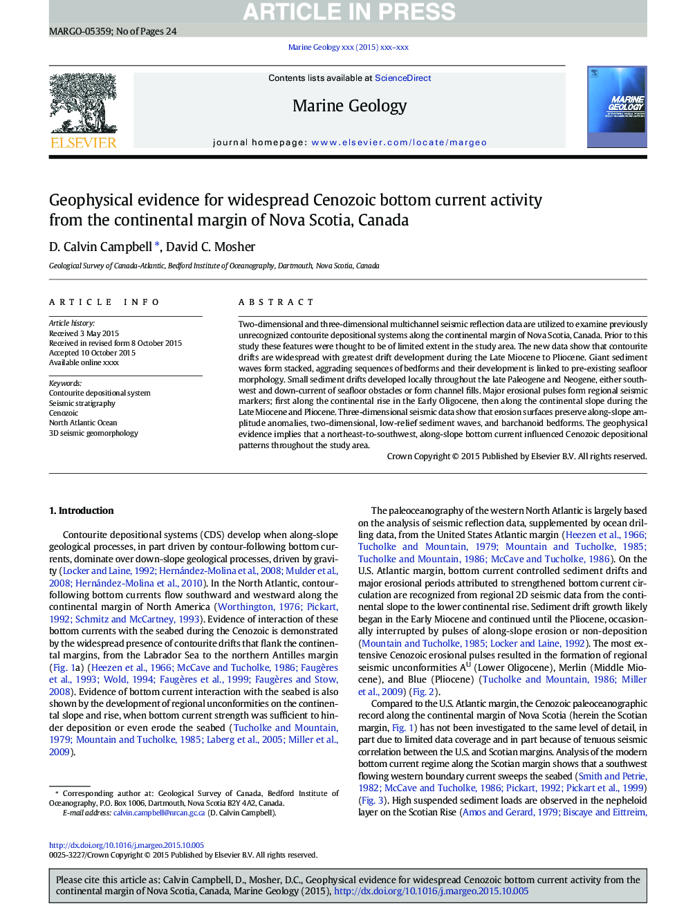 شواهد ژئوفیزیک برای فعالیت فعلی پایین کنووزوئیک از حاشیه قاره نوا اسکوشیا، کانادا 