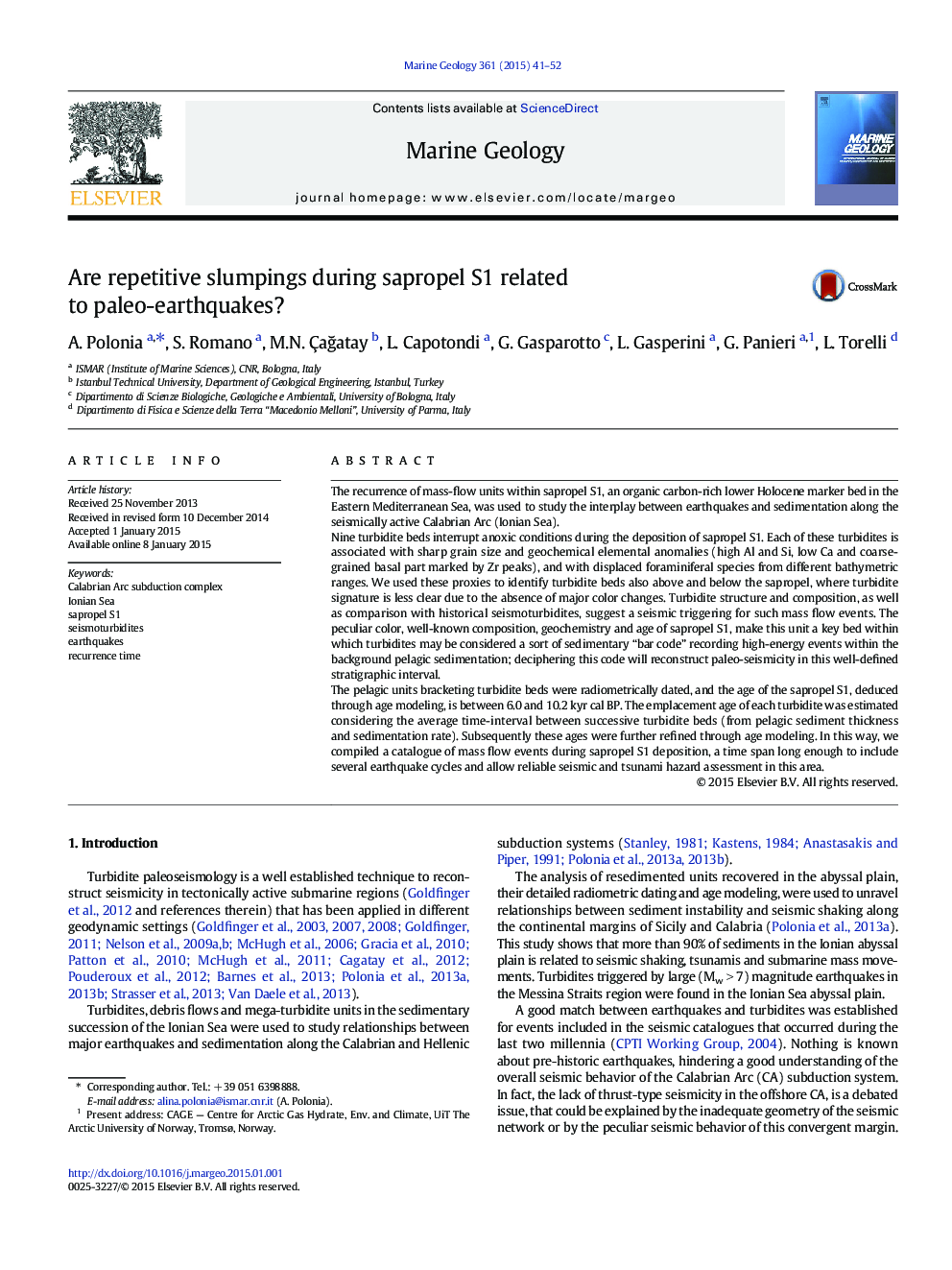 Are repetitive slumpings during sapropel S1 related to paleo-earthquakes?