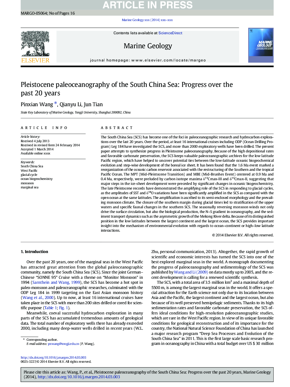 Pleistocene paleoceanography of the South China Sea: Progress over the past 20Â years