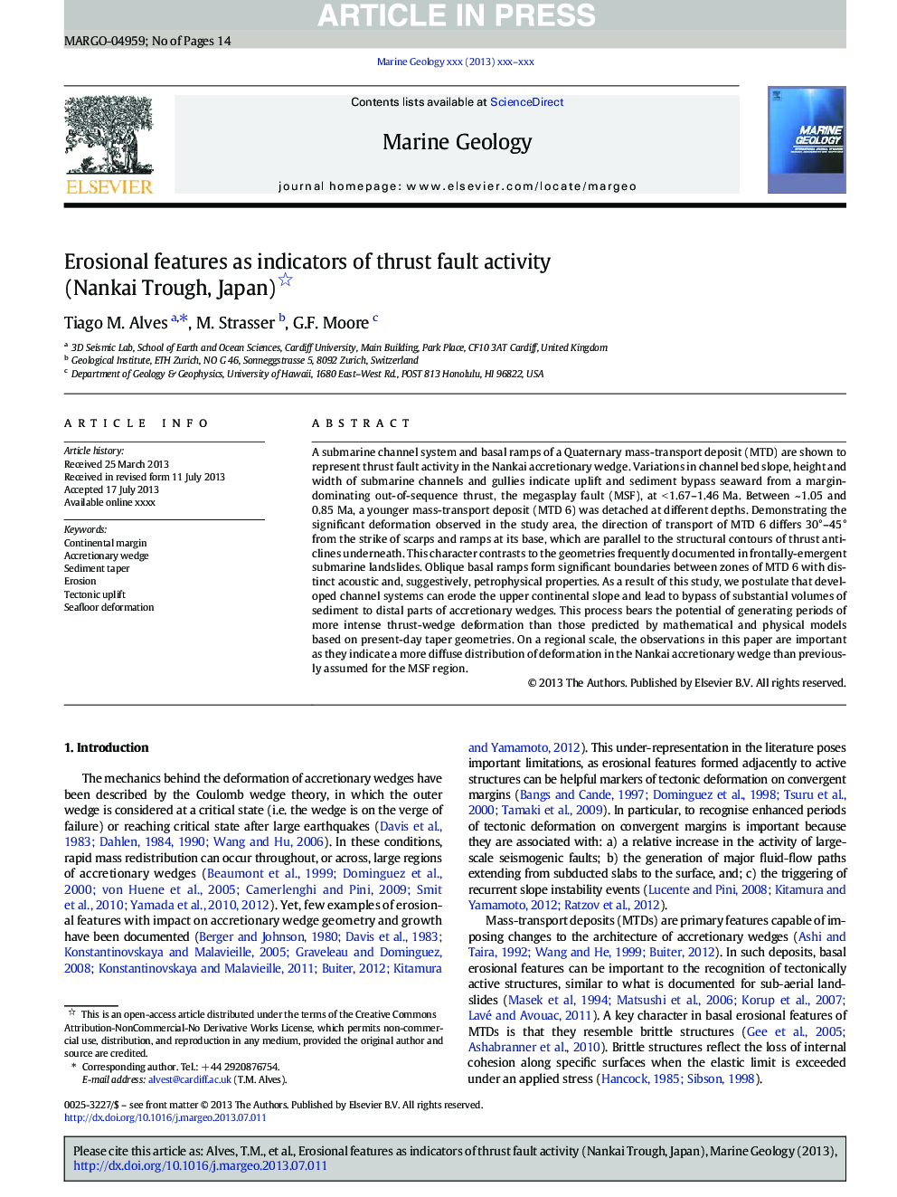 Erosional features as indicators of thrust fault activity (Nankai Trough, Japan)