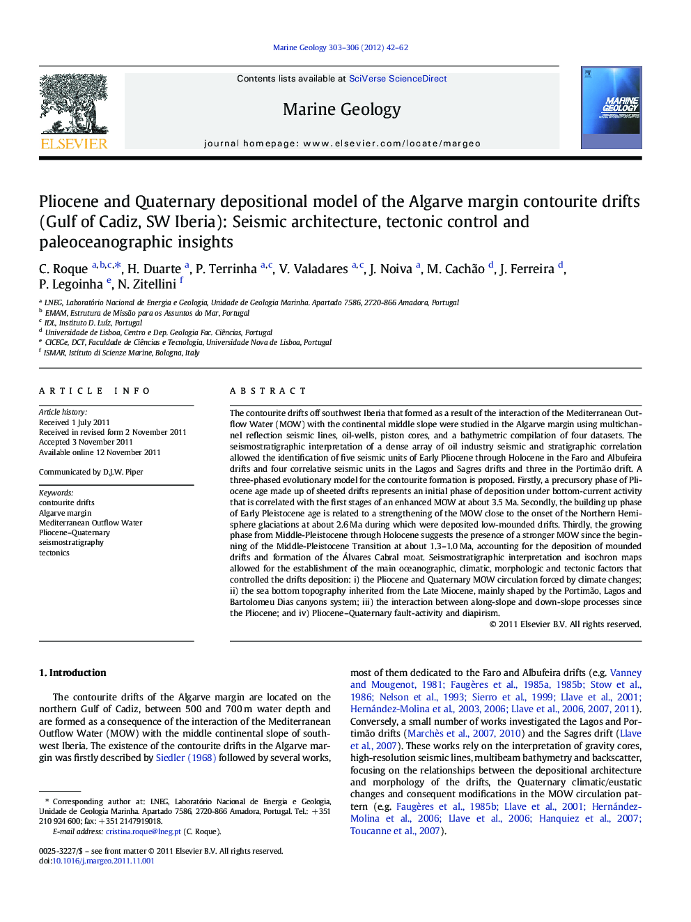 Pliocene and Quaternary depositional model of the Algarve margin contourite drifts (Gulf of Cadiz, SW Iberia): Seismic architecture, tectonic control and paleoceanographic insights