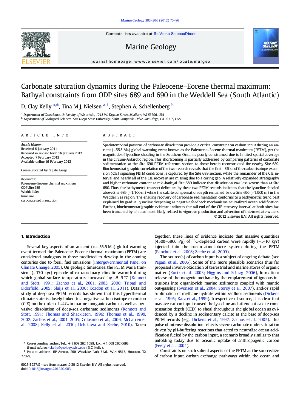 Carbonate saturation dynamics during the Paleocene-Eocene thermal maximum: Bathyal constraints from ODP sites 689 and 690 in the Weddell Sea (South Atlantic)