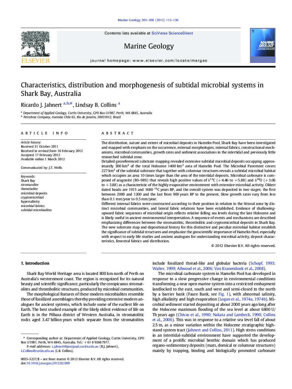 Characteristics, distribution and morphogenesis of subtidal microbial systems in Shark Bay, Australia