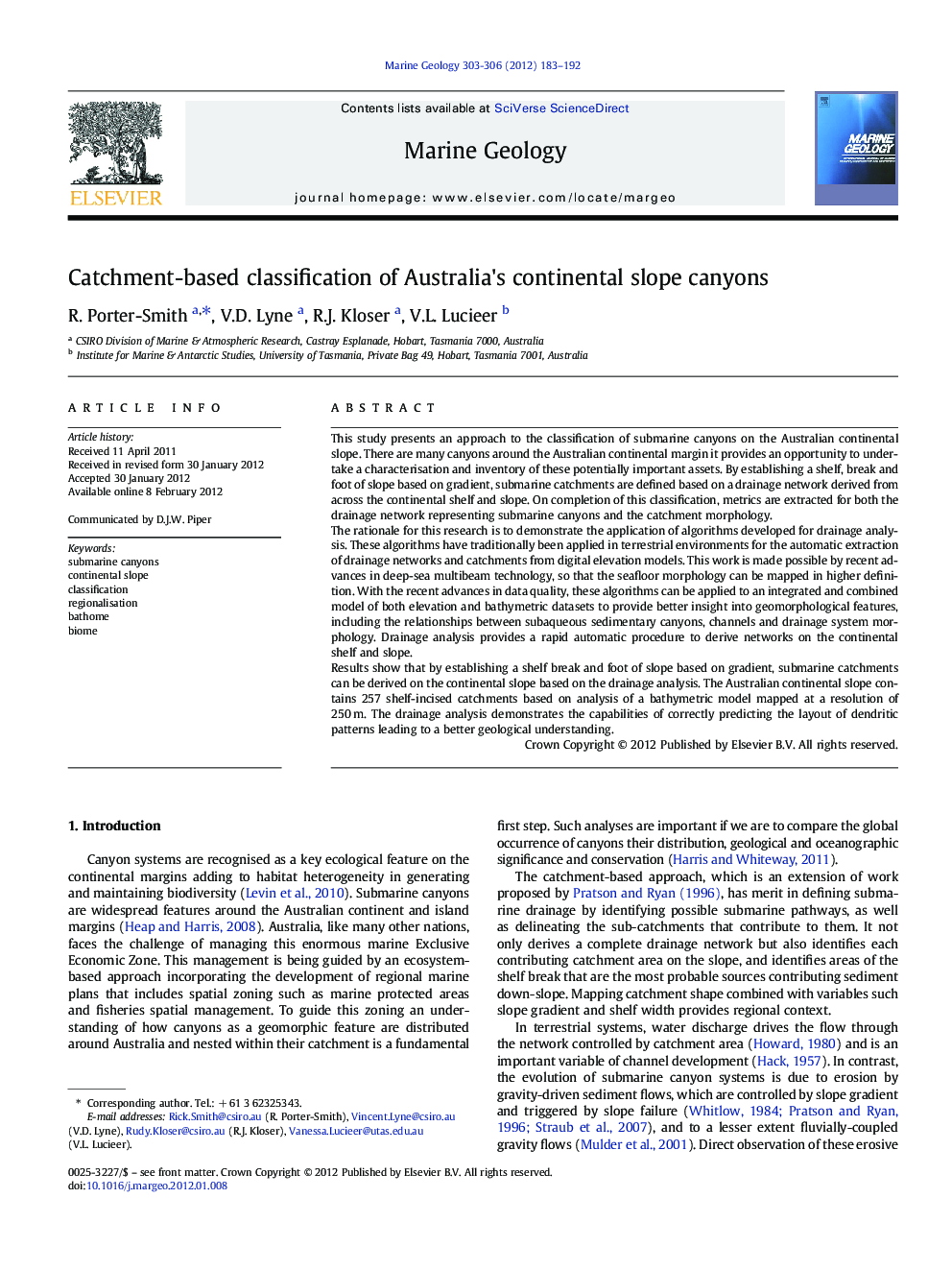 Catchment-based classification of Australia's continental slope canyons