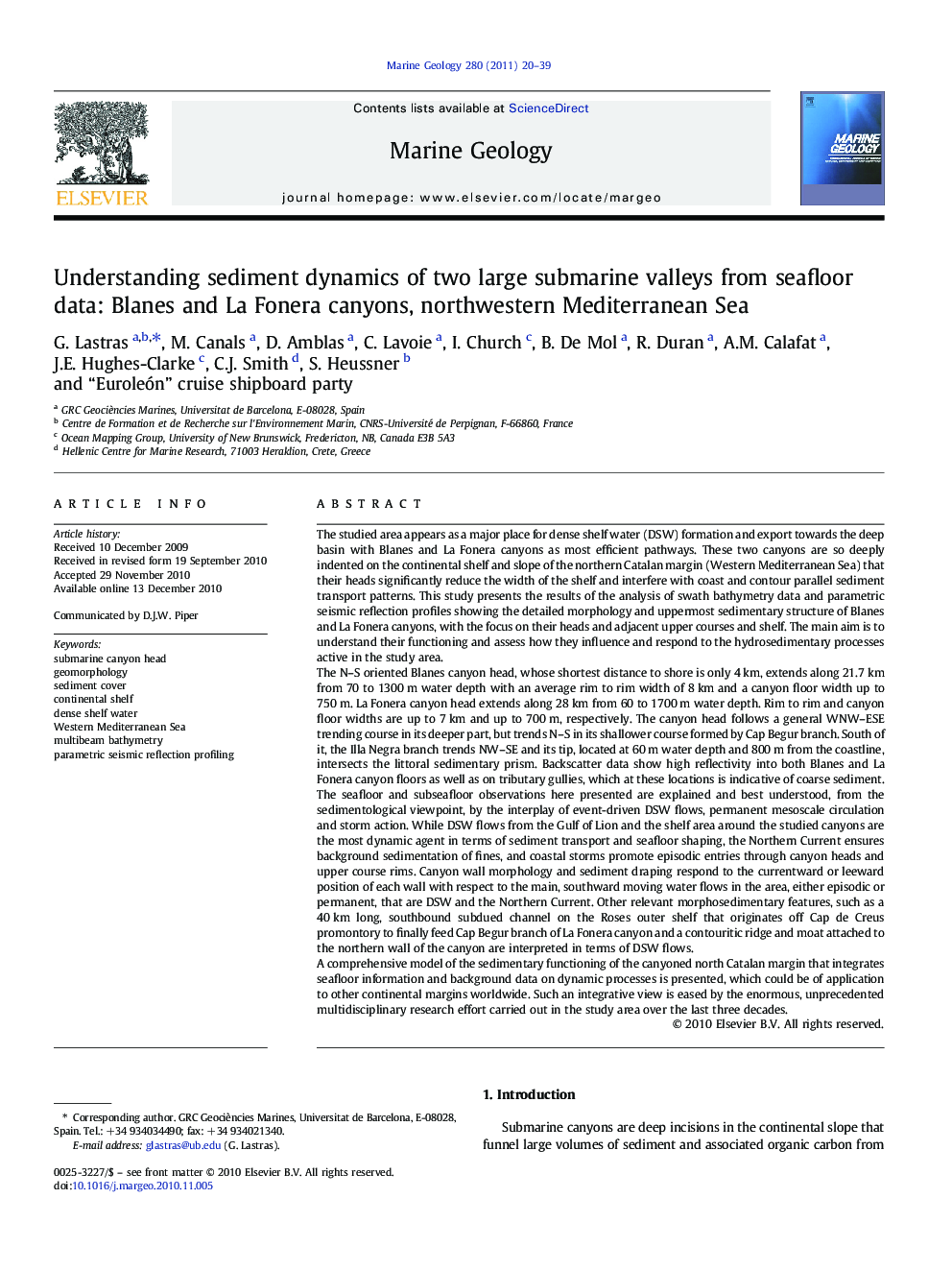 Understanding sediment dynamics of two large submarine valleys from seafloor data: Blanes and La Fonera canyons, northwestern Mediterranean Sea