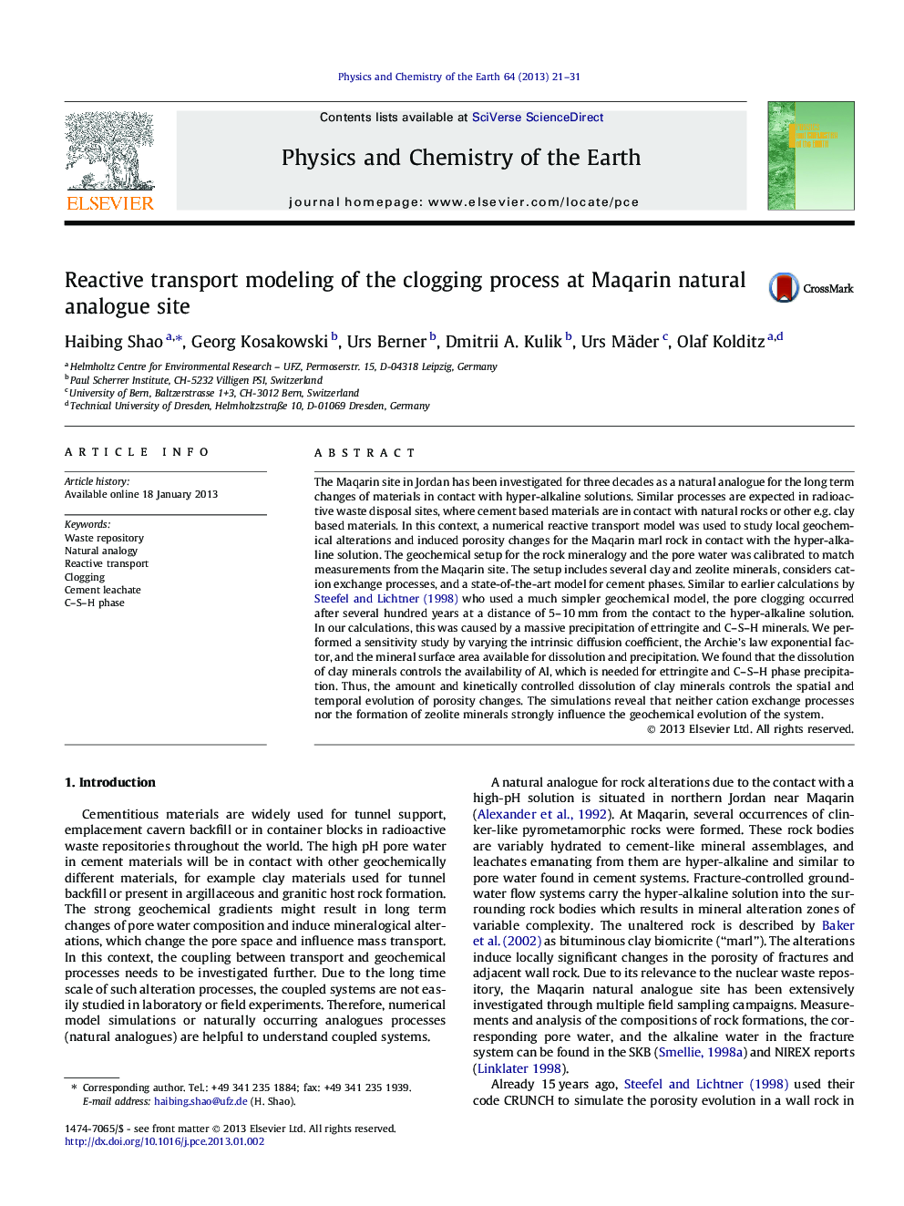 Reactive transport modeling of the clogging process at Maqarin natural analogue site