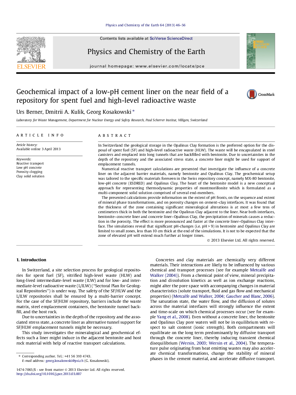 Geochemical impact of a low-pH cement liner on the near field of a repository for spent fuel and high-level radioactive waste