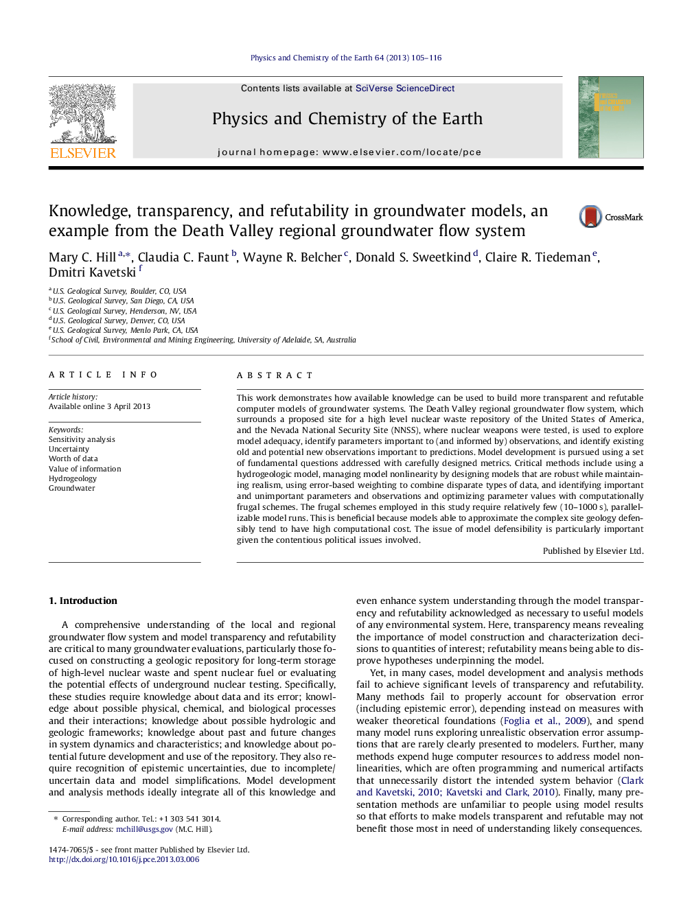 Knowledge, transparency, and refutability in groundwater models, an example from the Death Valley regional groundwater flow system