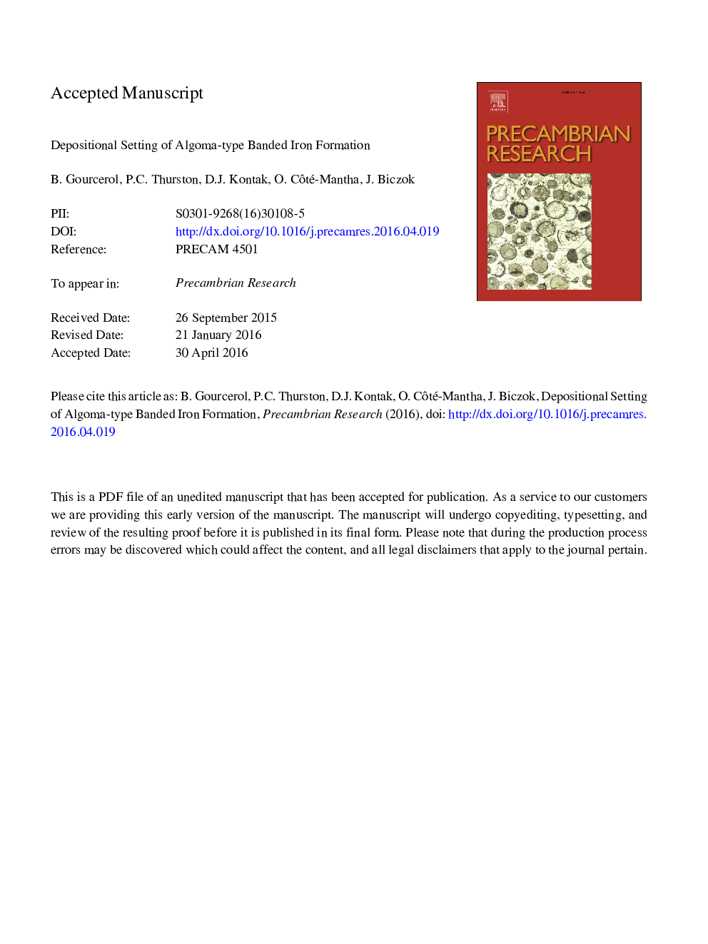 Depositional setting of Algoma-type banded iron formation