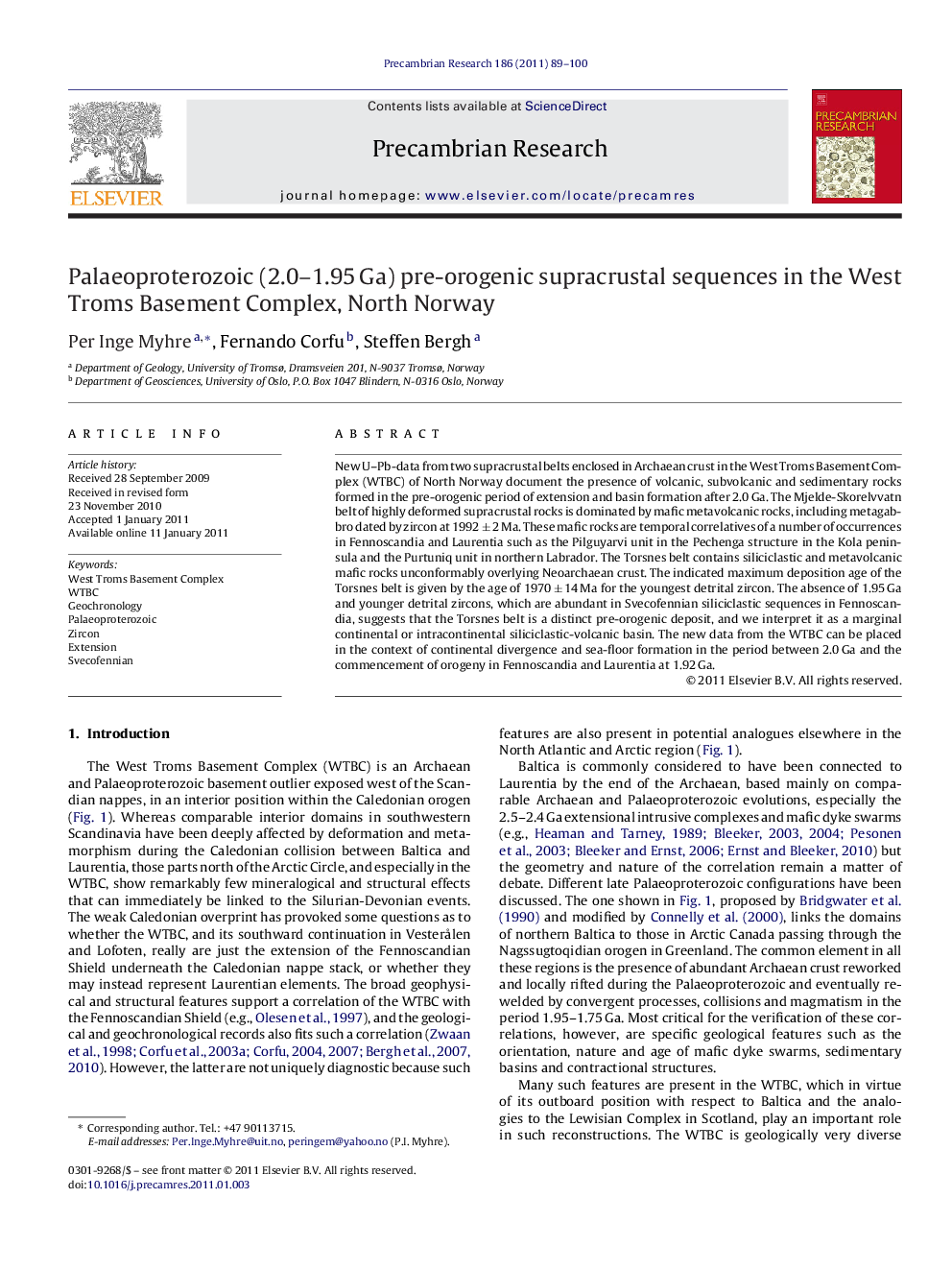 Palaeoproterozoic (2.0-1.95Â Ga) pre-orogenic supracrustal sequences in the West Troms Basement Complex, North Norway