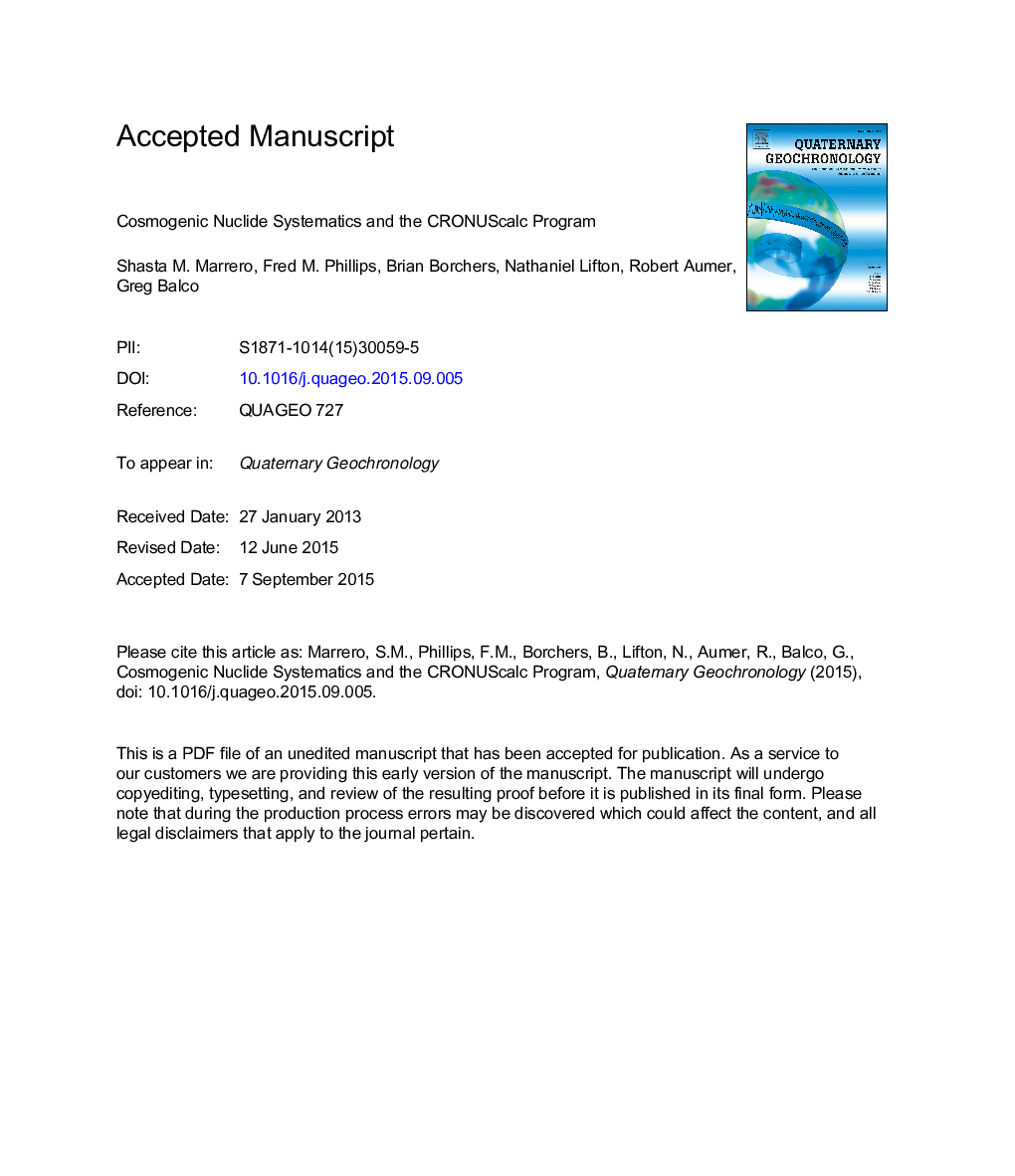 Cosmogenic nuclide systematics and the CRONUScalc program