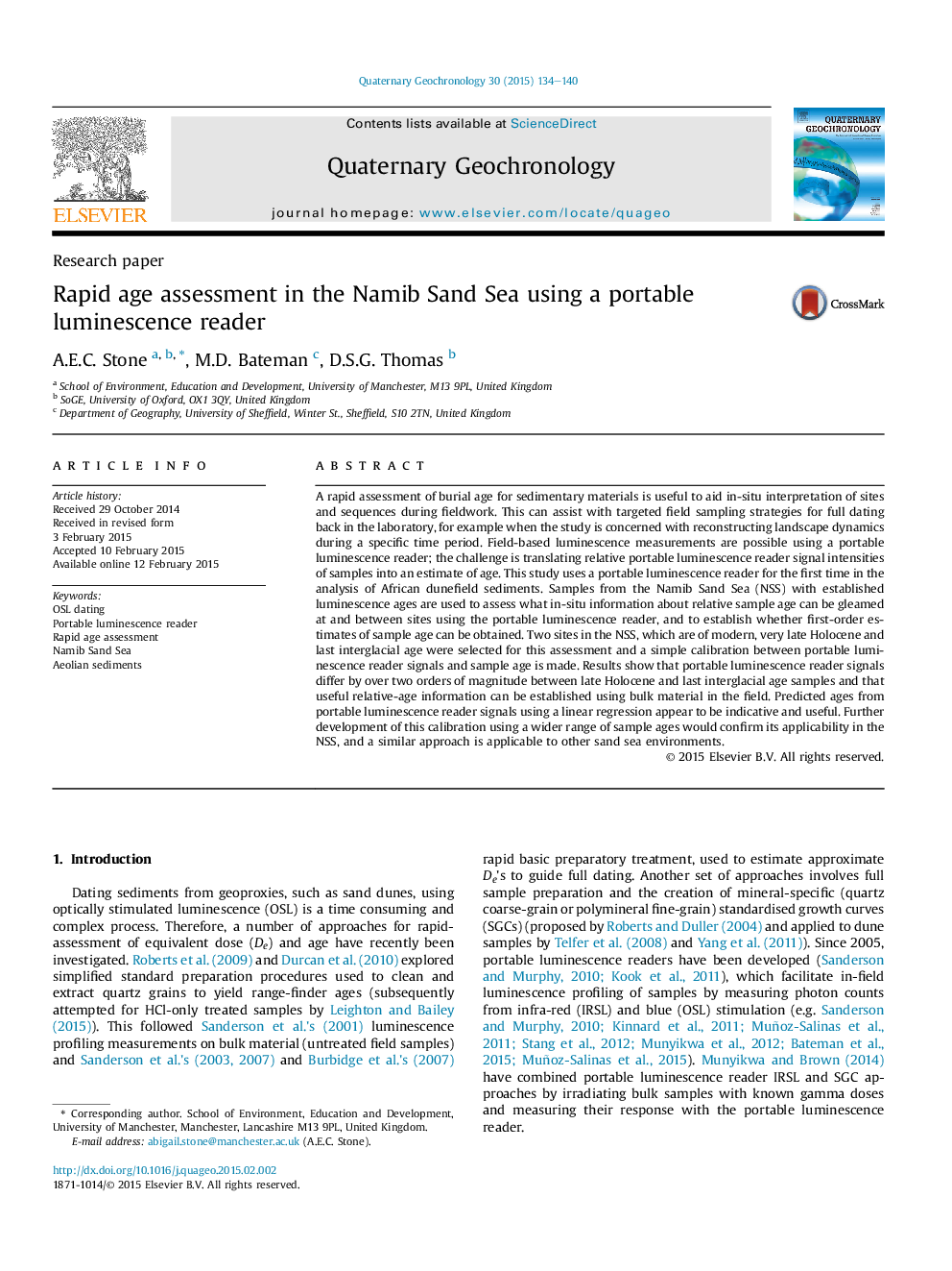 Rapid age assessment in the Namib Sand Sea using a portable luminescence reader