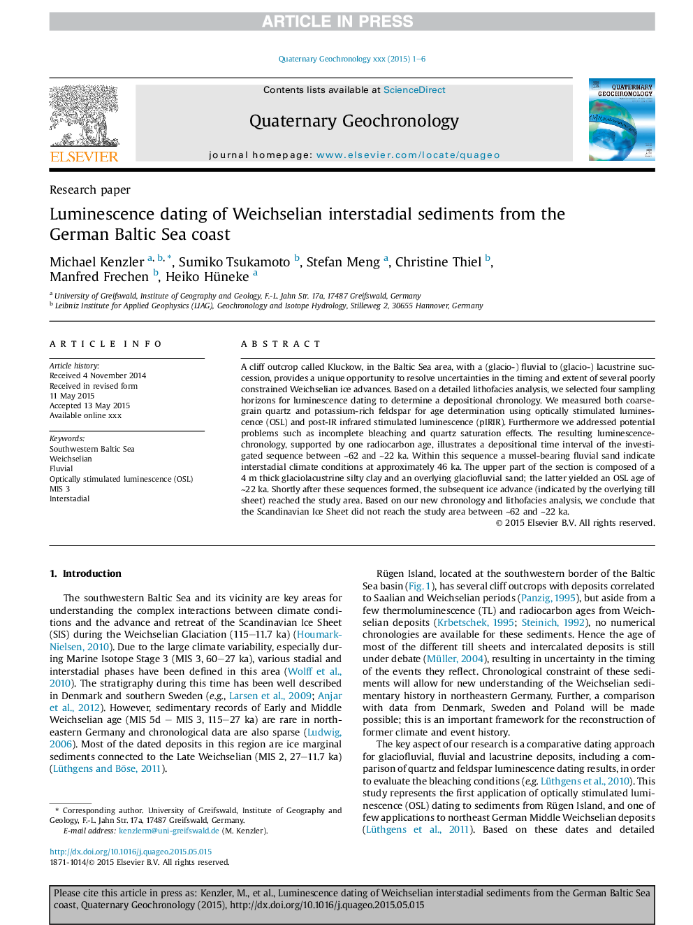 Luminescence dating of Weichselian interstadial sediments from the German Baltic Sea coast