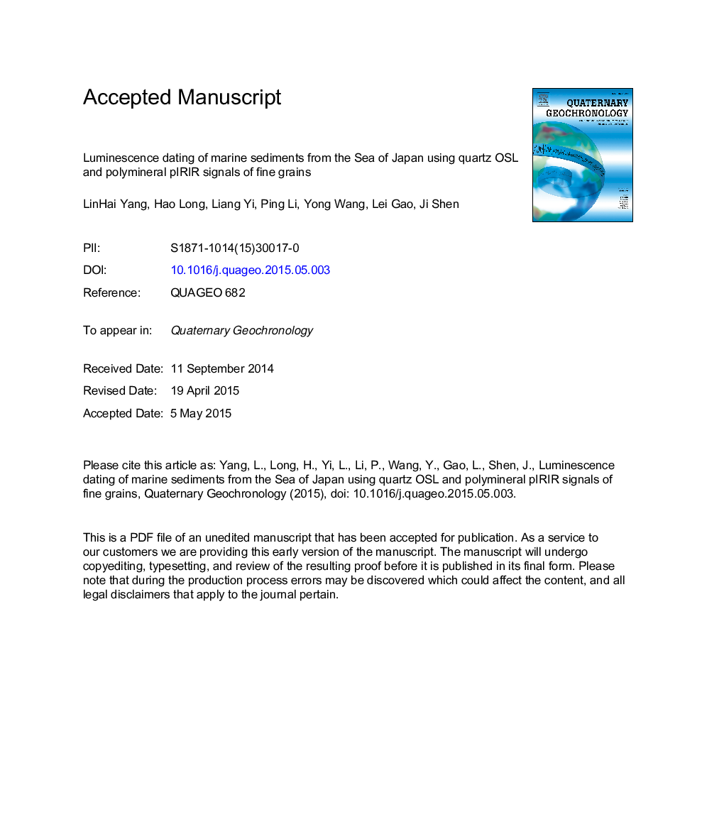 Luminescence dating of marine sediments from the Sea of Japan using quartz OSL and polymineral pIRIR signals of fine grains