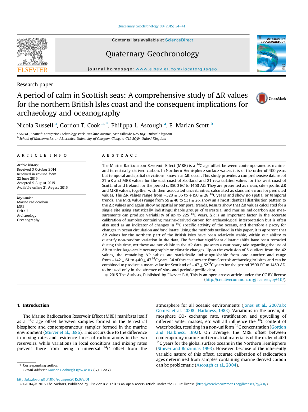 A period of calm in Scottish seas: A comprehensive study of ÎR values for the northern British Isles coast and the consequent implications for archaeology and oceanography