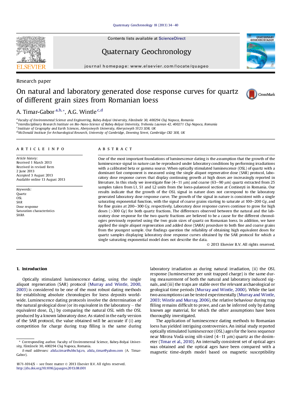 On natural and laboratory generated dose response curves for quartz of different grain sizes from Romanian loess