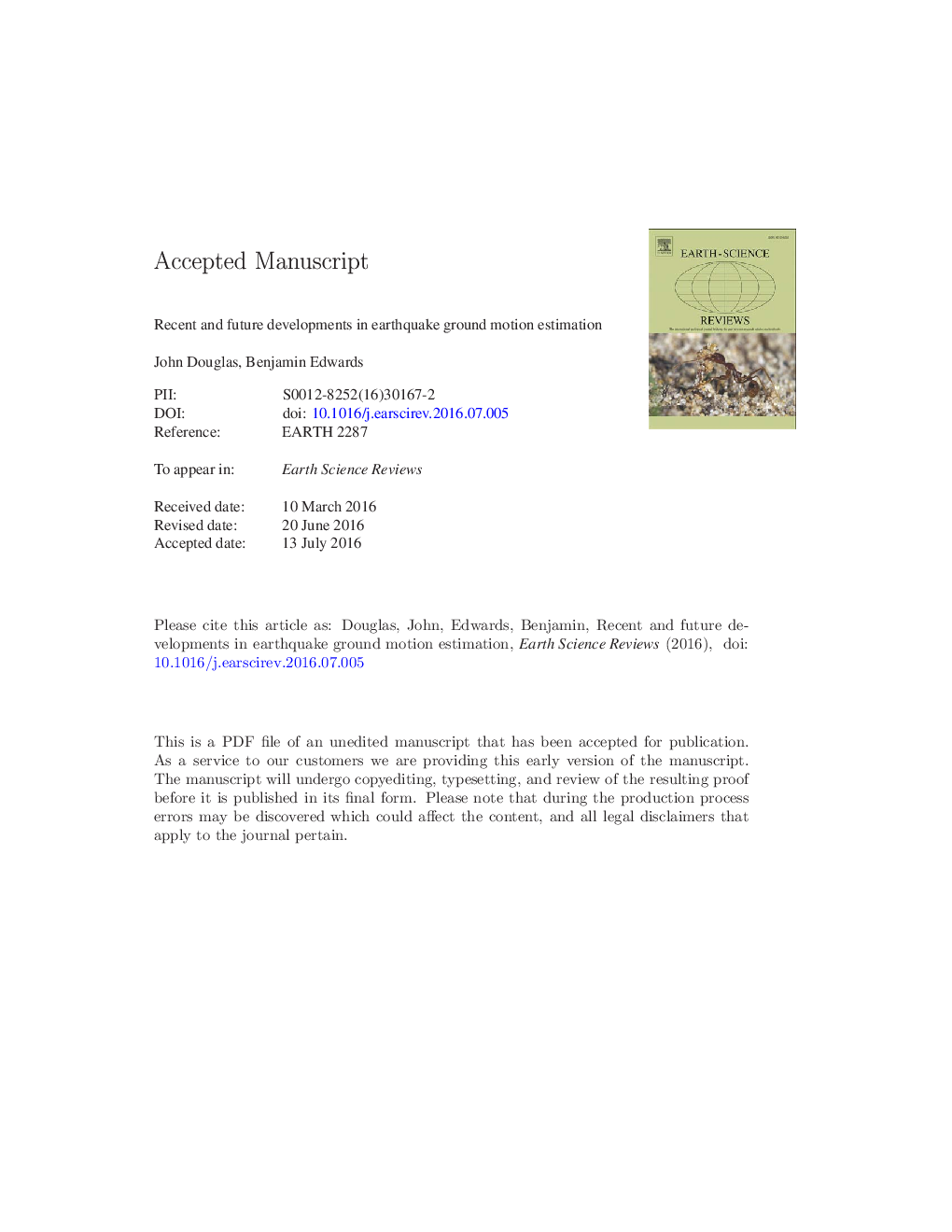 Recent and future developments in earthquake ground motion estimation